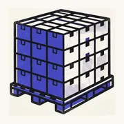 Risograph icon of a stacked pallet of cartons