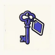 Risograph icon of a door key on a tag