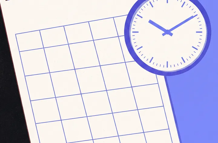 Risograph print of a blank calendar and clock